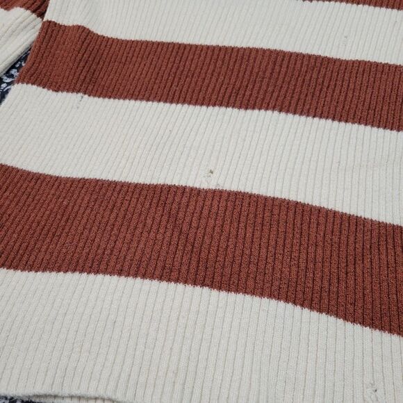 Gilded Intent Orange Brown & Cream Boho Chic Distressed Striped Ribbed Sweater  - Picture 2 of 6